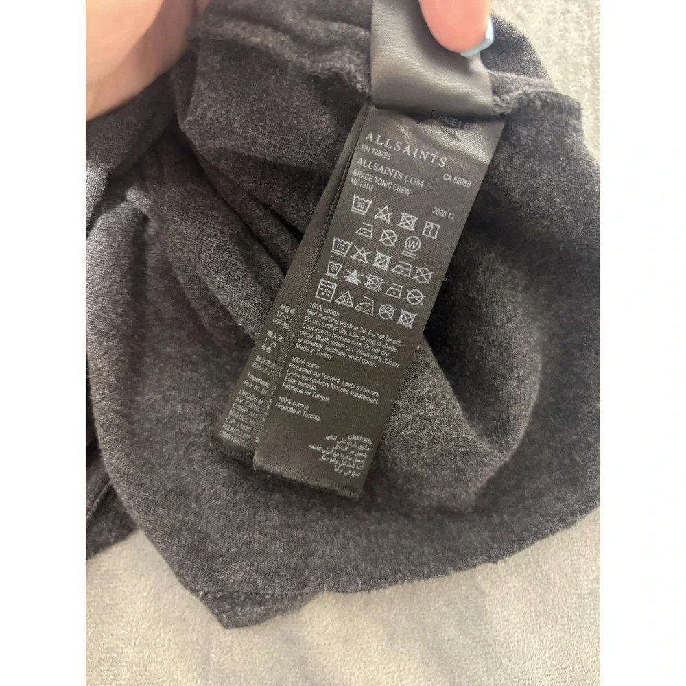 AllSaints Shirt Mens Medium Reg Fit Gray Brace Tonic Crew Tee Shirt